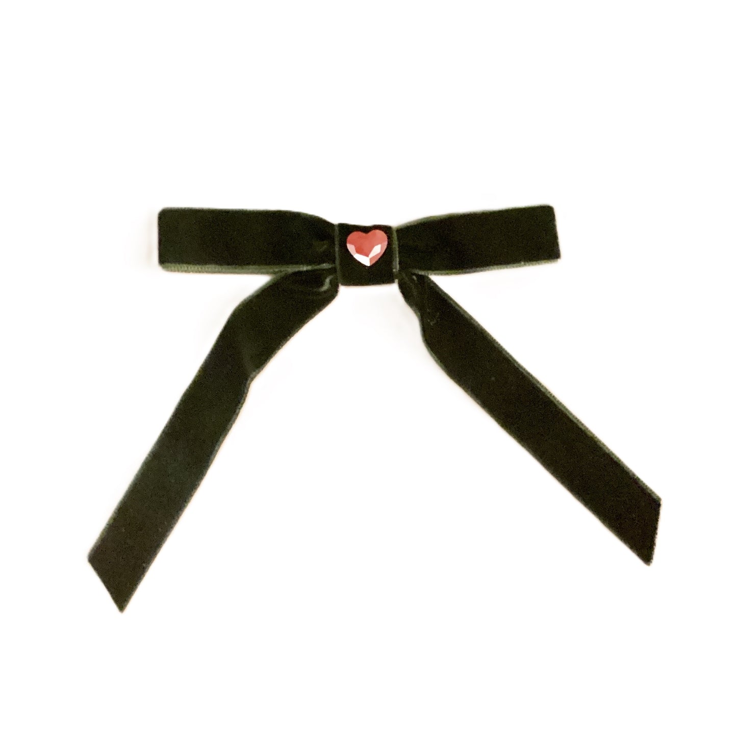 Chic Bow - Forest Green with Red Crystal Heart